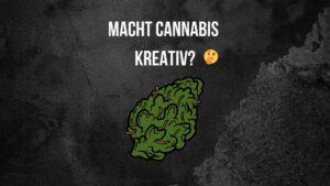 Macht Cannabis kreativ? Cannabis Blüte in Comic Optik auf schwarzem Hintergrund.