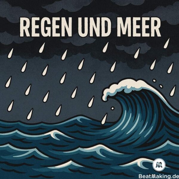 Regen und Meer in einem Comicstil gezeichnetes Coverart
